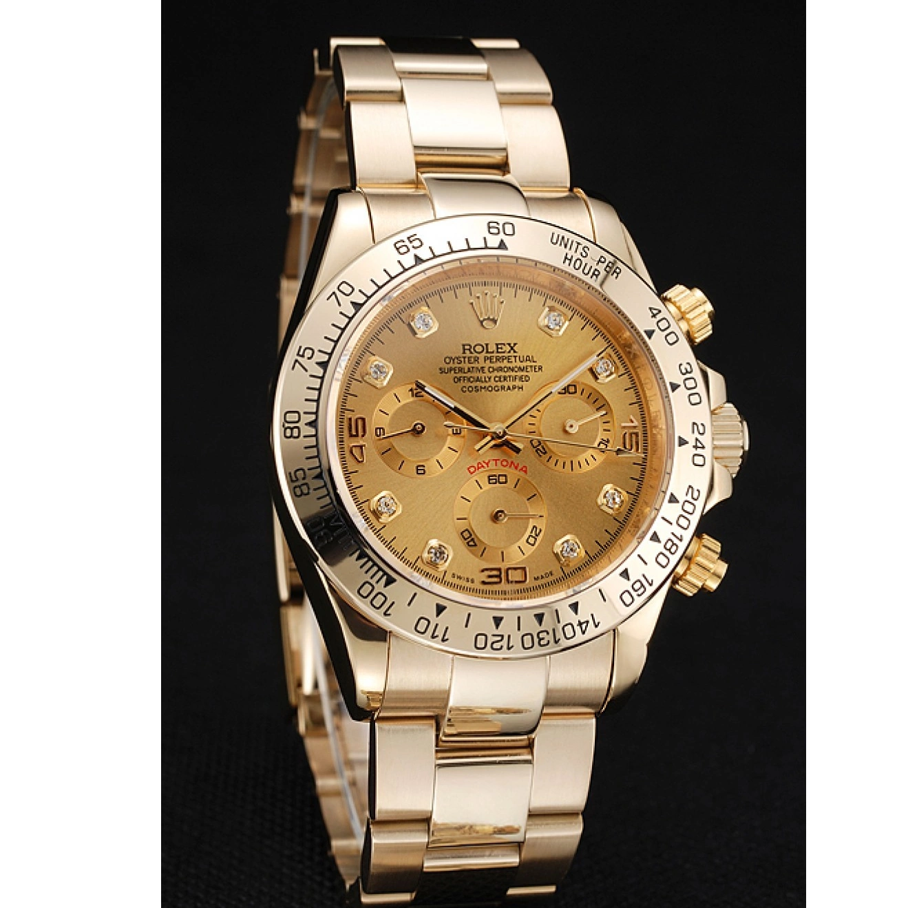 Aaa replica watch Gold And Case Daytona Cosmograph Numerals Diamond 1454245 Rolex Bracelet Brown Dial 0708